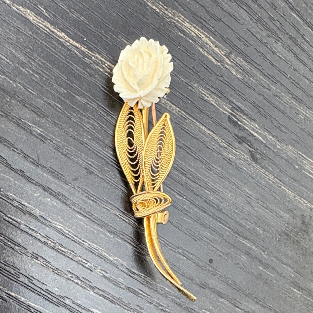 Gold and Cream Floral Brooch rehab